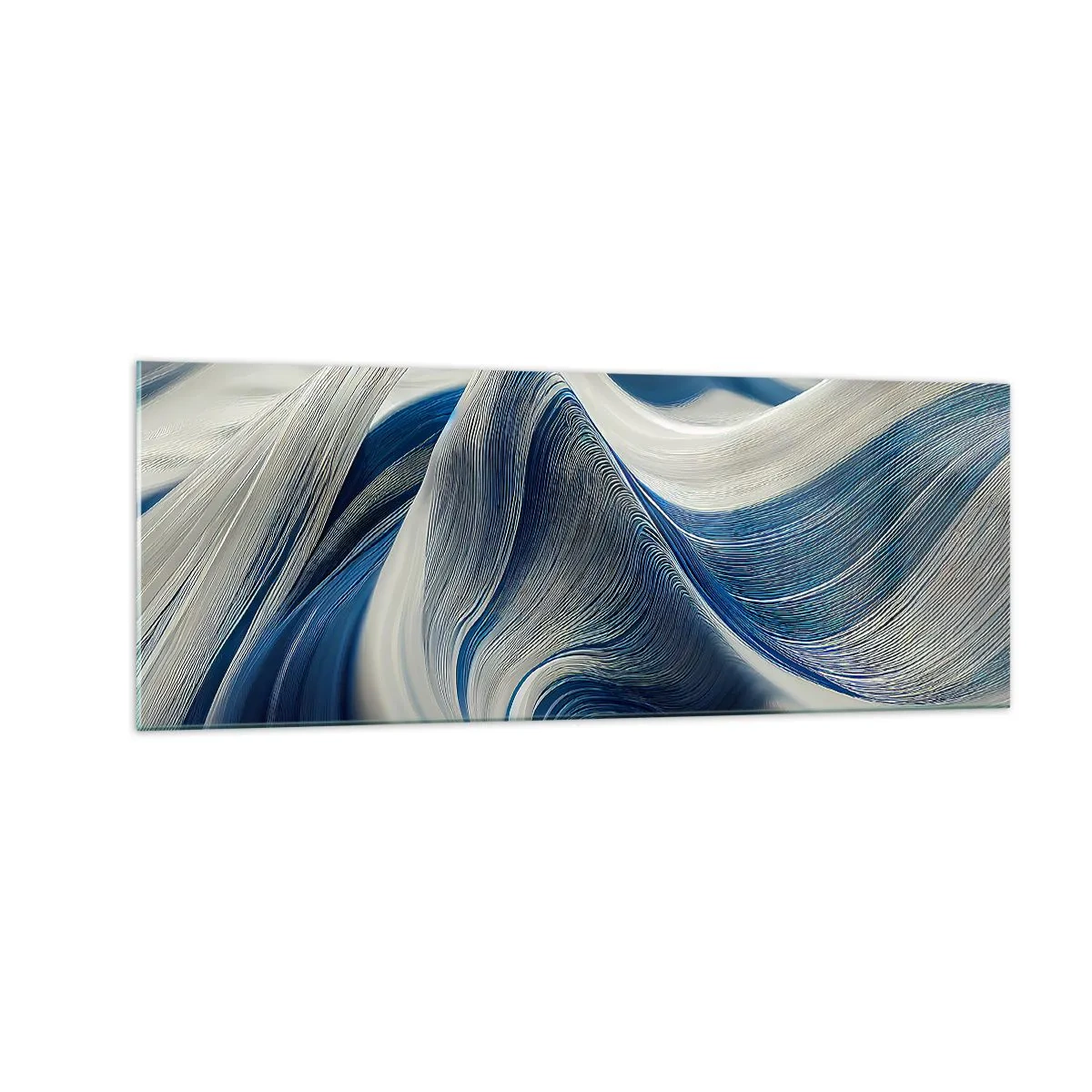 Billede på glas - Flydende blå og hvide farver - 140x50 cm