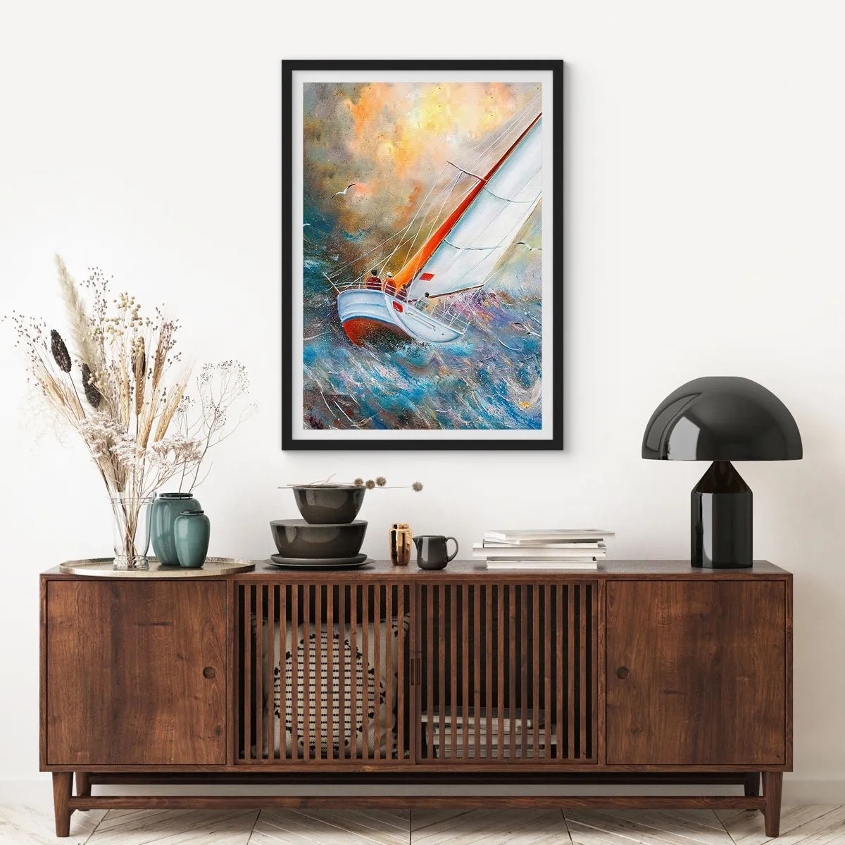 Plakat i sort ramme - Løber på bølgerne - 40x50 cm