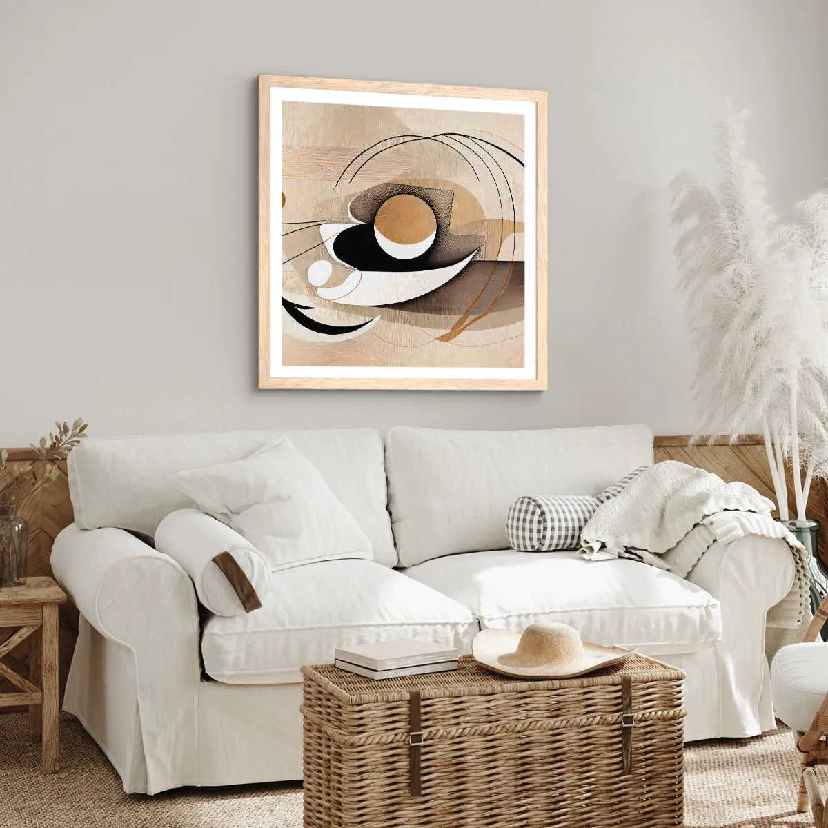 Plakat i ramme af lyst egetræ - Komposition: essensen af ting - 40x40 cm