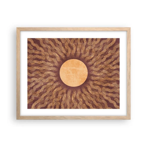 Plakat i ramme af lyst egetræ - Ikon for solen - 50x40 cm