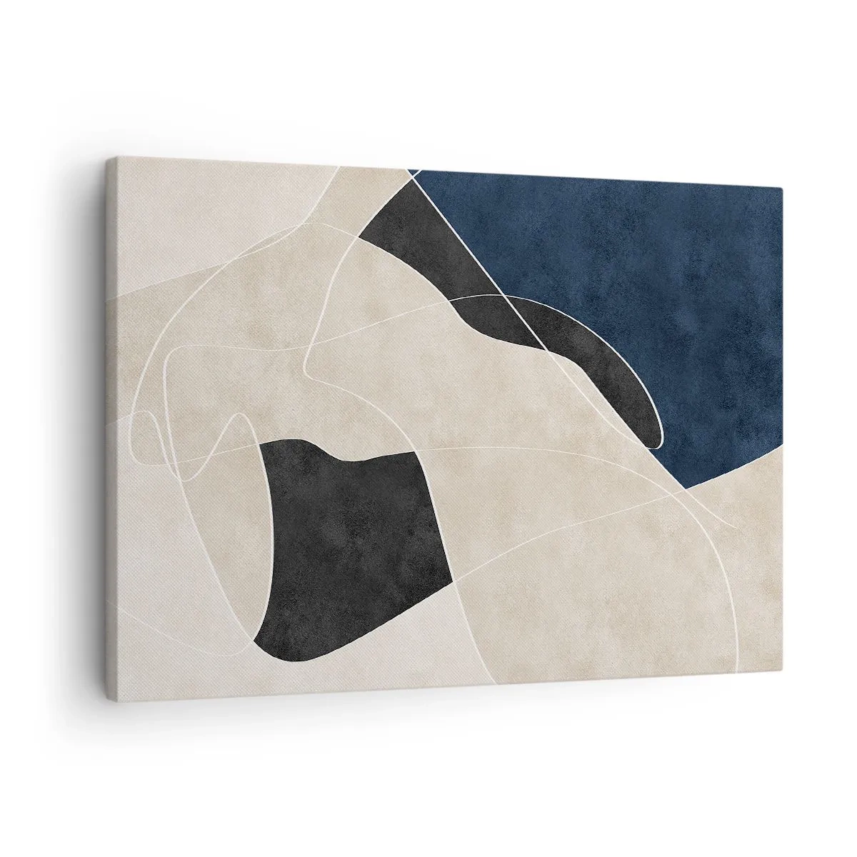 Lærredstryk - Billede på lærred - Geometrisk abstraktion i nuancer af beige og marineblå - 70x50cm - Abstrakt komposition - kontrast af farver - Moderne vægdekoration til stue og soveværelse ARTTOR