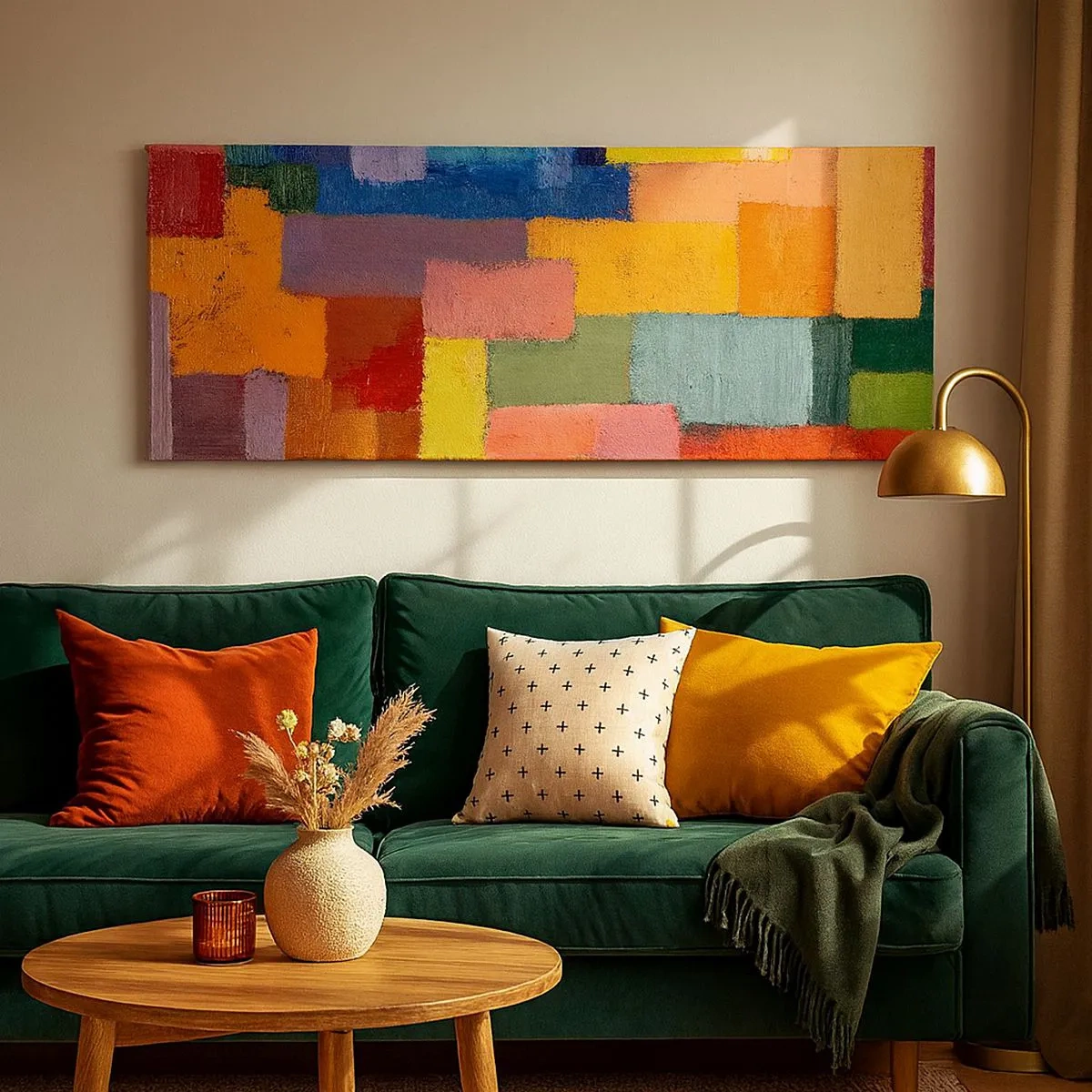 Lærredstryk - Billede på lærred - Hver især forskellige, alle farverige - 100x40 cm