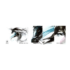 Fototapet Prøve Standard Eco - Den sorte prins' galop - Dyr, Hest, Grafik - 100x30 cm