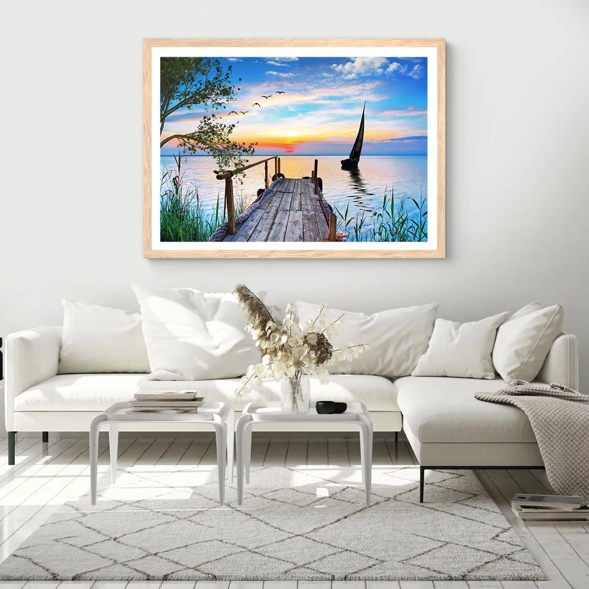 Plakat i ramme af lyst egetræ - Godaften - 50x40 cm