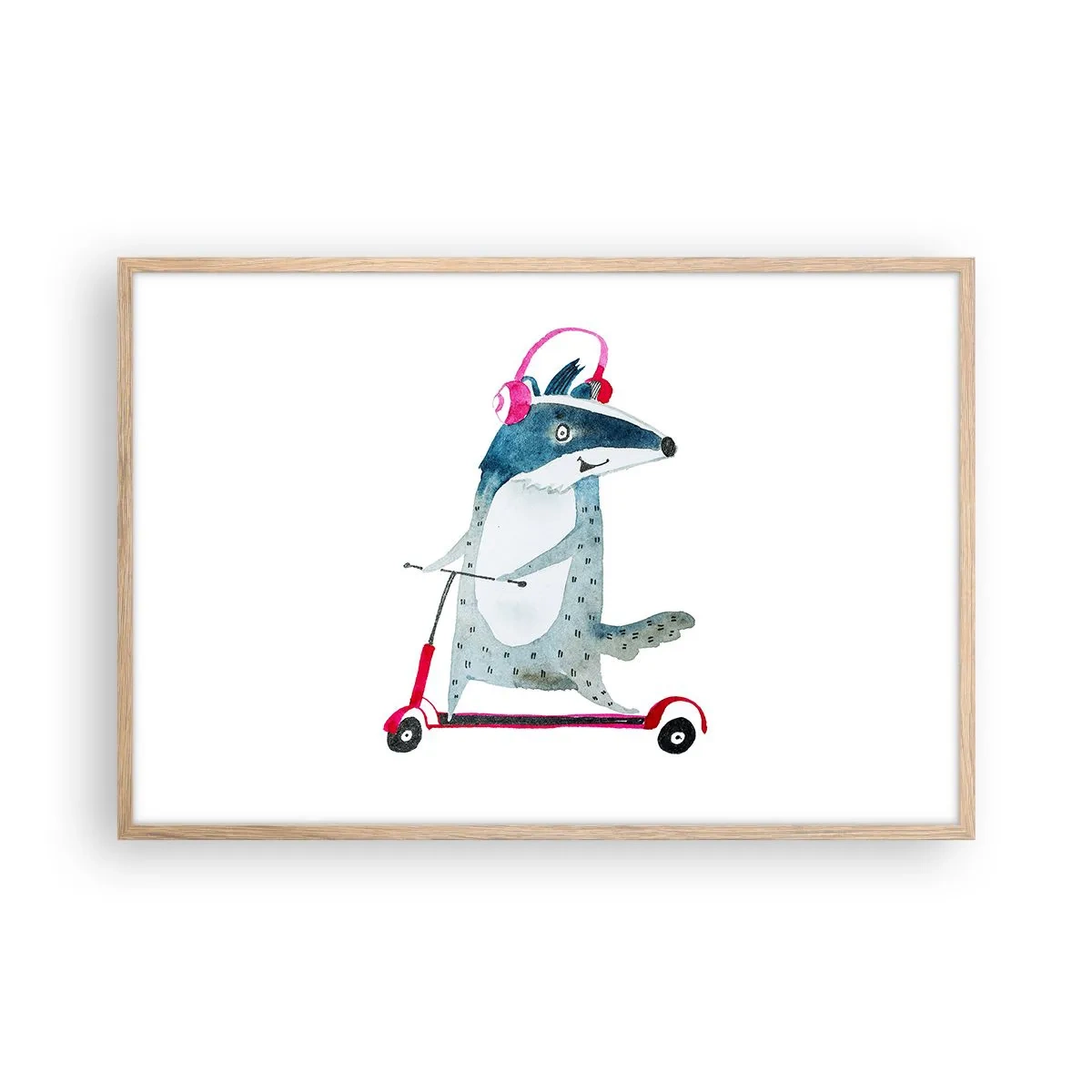 Plakat i ramme af lyst egetræ - Grævlingens glæder - 91x61 cm