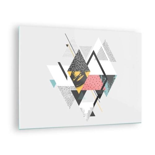 Billede på glas - Abstrakt geometrisk komposition med trekanter og romber - 70x50cm - Variation af trekanter og rhomber - Moderne vægdekoration til stue og soveværelse ARTTOR