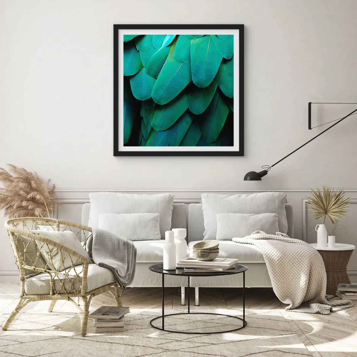 Plakat i sort ramme - Papegøjenaturens præcision - 30x30 cm