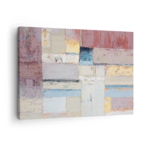 Lærredstryk - Billede på lærred - Geometrisk komposition i pastelfarver - 70x50cm - Geometriens ro - Moderne vægdekoration til stue og soveværelse ARTTOR