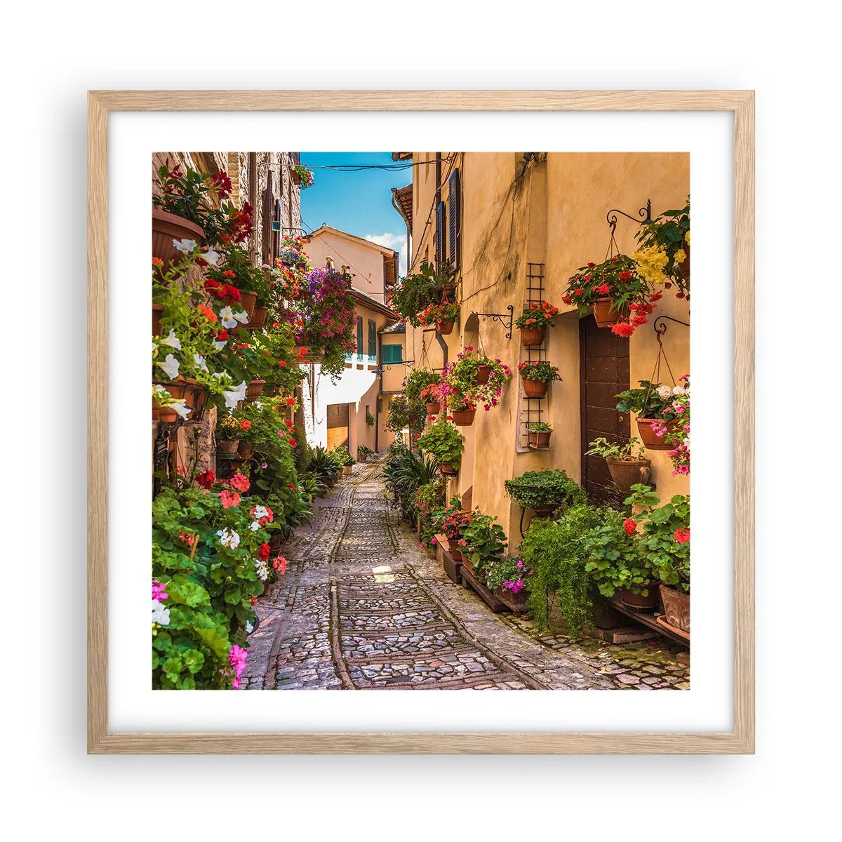 Plakat i ramme af lyst egetræ - Italiensk gyde - 50x50 cm