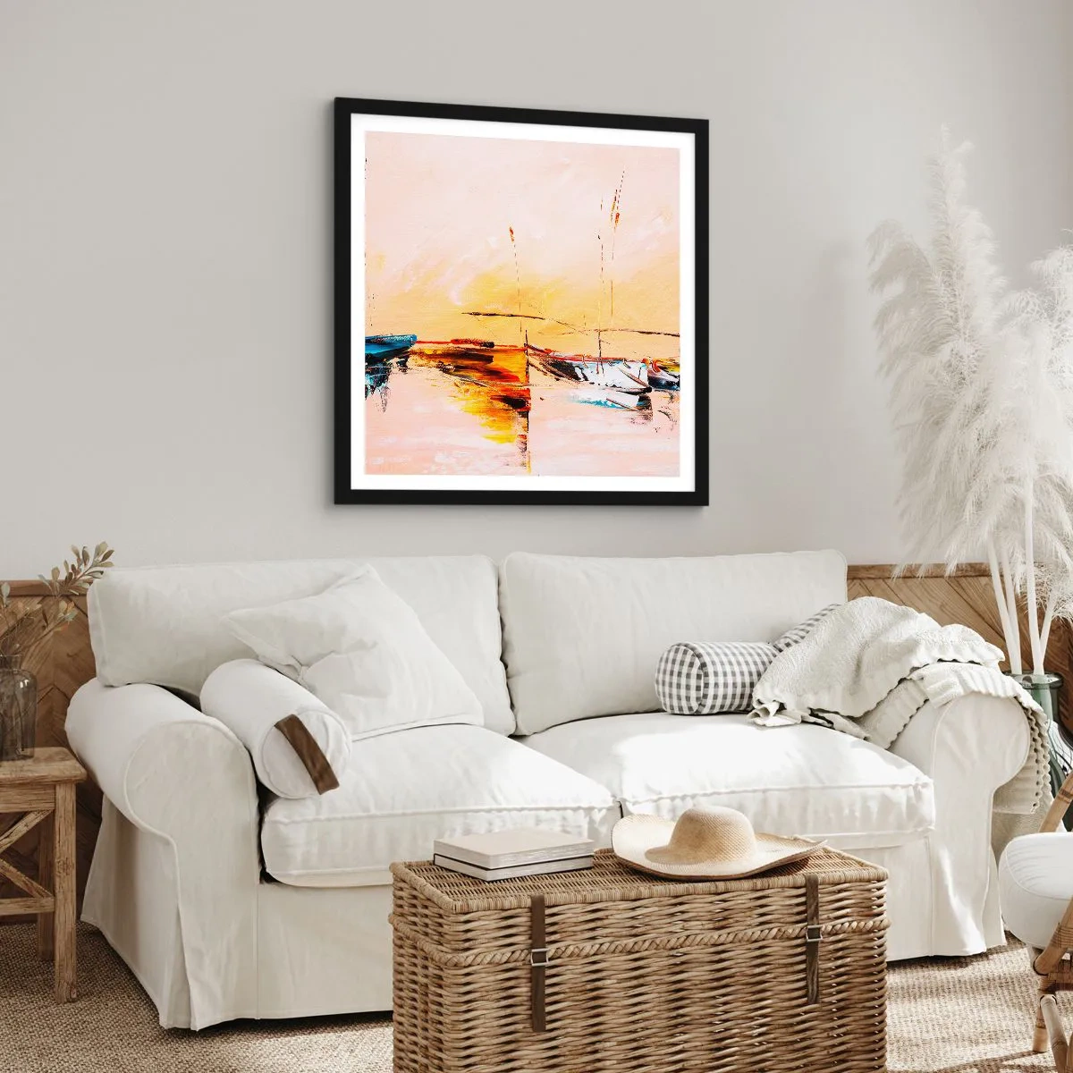 Plakat i sort ramme - En aften i havnen - 30x30 cm