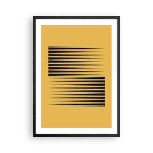 Plakat i sort ramme - En minimalistisk komposition af linjer på en sennepsgul baggrund. - 50x70cm - Modsætningernes kvadrat - Moderne vægdekoration til stue og soveværelse ARTTOR