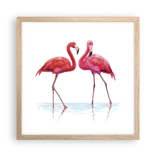 Plakat i ramme af lyst egetræ - Lyserødt randez-vous - 40x40 cm