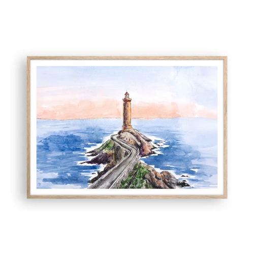 Plakat i ramme af lyst egetræ - Med front mod havet - 100x70 cm