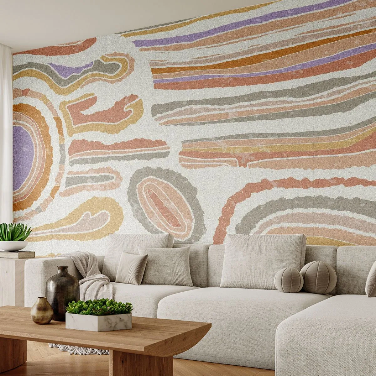 Fototapet Standard Eco - Farverige tværsnit - Pastel, Boho, Minimalistisk - 350x256 cm