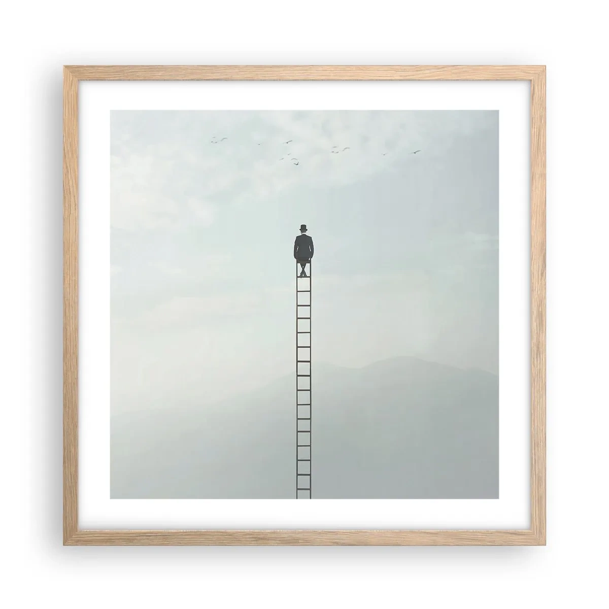 Plakat i ramme af lyst egetræ - Stig yderligere - 50x50 cm