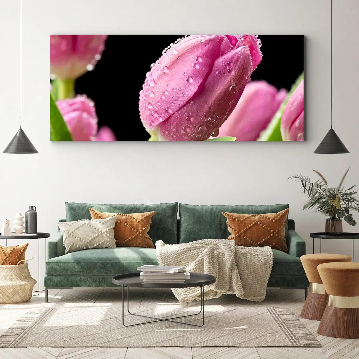 Lærredstryk - Billede på lærred - En lilla drøm i duggen - 160x50 cm