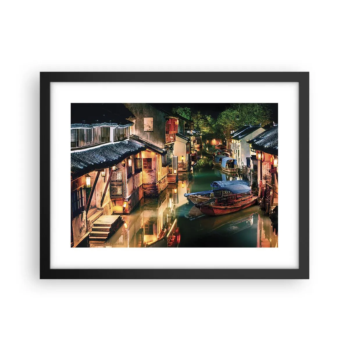 Plakat i sort ramme - En aften på en kinesisk gade - 40x30 cm