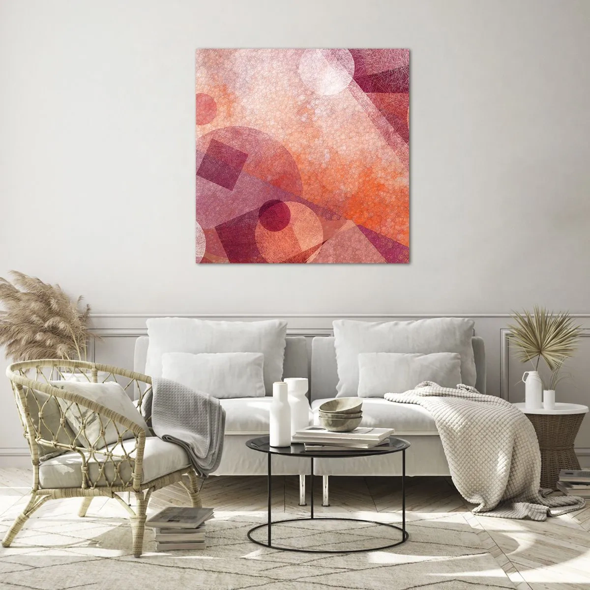 Billede på glas - Geometriske transformationer i pink - 30x30 cm