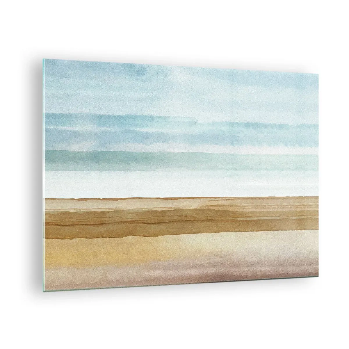 Billede på glas - En minimalistisk strand i pastelfarvestil - 70x50cm - Trøst - Moderne vægdekoration til stue og soveværelse ARTTOR