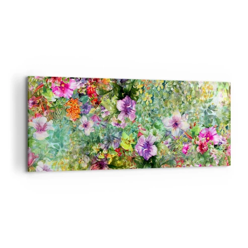 Lærredstryk - Billede på lærred - Ind i blomsterne ved fortabelse - 100x40 cm