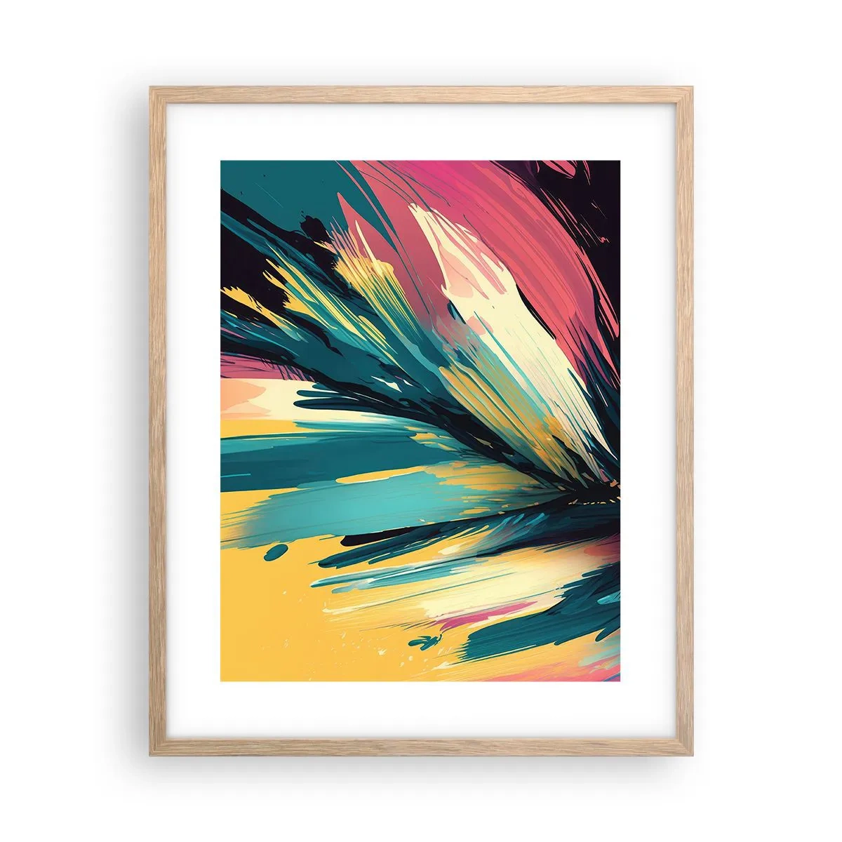 Plakat i ramme af lyst egetræ - Komposition - en eksplosion af glæde - 40x50 cm