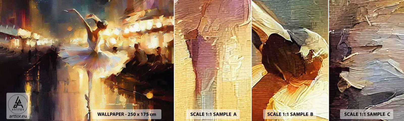 Fototapet Prøve Standard Eco - Et mirakel på gaden - Ballerina, Dans, Oliefarve - 100x30 cm