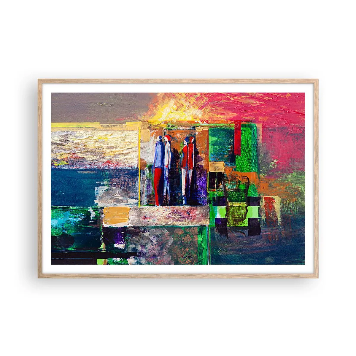 Plakat i ramme af lyst egetræ - Forhold og følelser - 100x70 cm