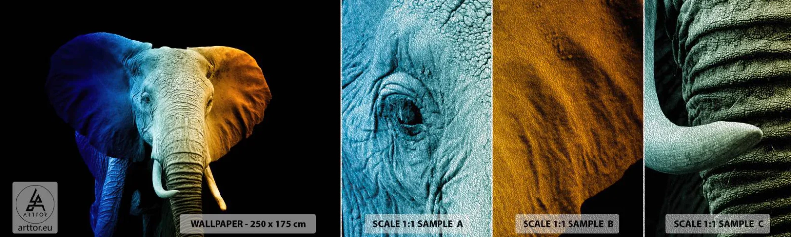 Prøve Fototapet Premium Sand - Excentrisk, ikke underlig - Abstraktion, Elefant, Dyr - 100x30 cm