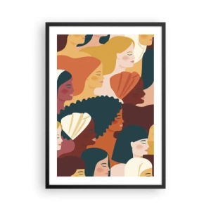 Plakat i sort ramme - Farverig grafik, der viser kvindelige profiler - 50x70cm - Kun kvindelighed - Moderne vægdekoration til stue og soveværelse ARTTOR