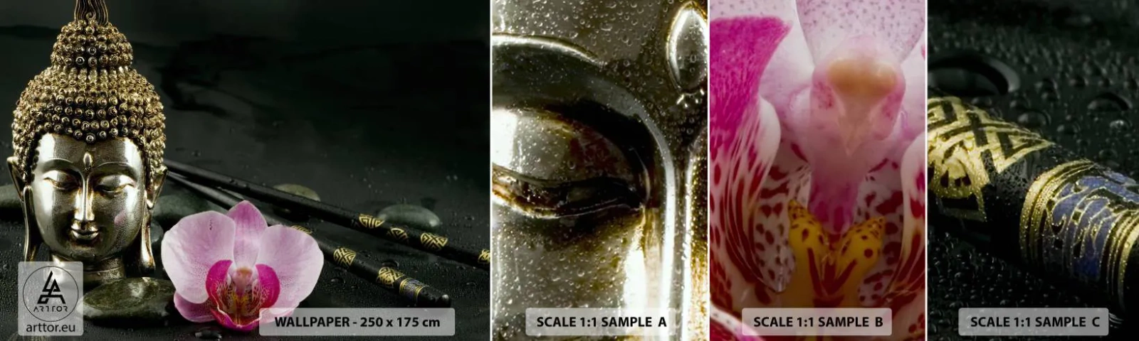 Fototapet Prøve Standard Eco - Harmoni mellem visdom og skønhed - Buddha, Religion, Tro - 100x30 cm