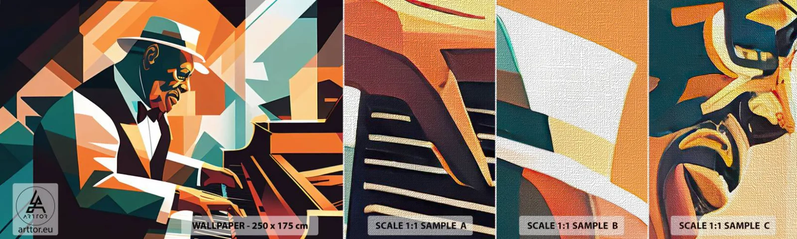 Prøve Fototapet Premium Canvas - Alt det jazz - Klaver, Klaver, Kubisme - 100x30 cm