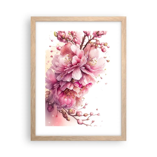 Plakat i ramme af lyst egetræ - Kirsebærblomst - 30x40 cm