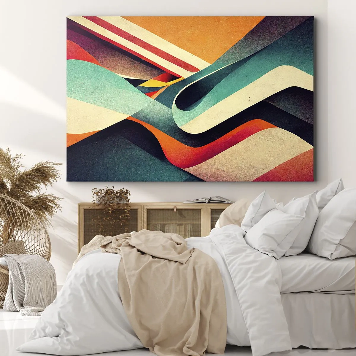 Lærredstryk - Billede på lærred - Farverige abstrakte bølger i en dynamisk komposition - 70x50cm - Intens komposition - Moderne vægdekoration til stue og soveværelse ARTTOR