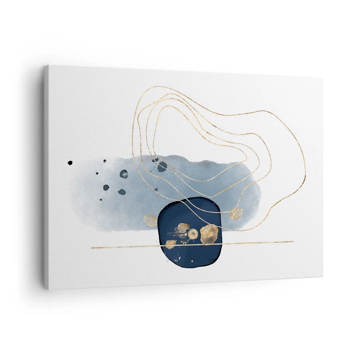 Lærredstryk - Billede på lærred - Abstraktion i nuancer af blå og guld - 70x50cm - Blå-gylden fantasi - Moderne vægdekoration til stue og soveværelse ARTTOR