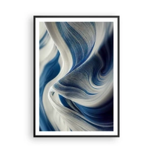 Plakat i sort ramme - Flydende blå og hvide farver - 70x100 cm