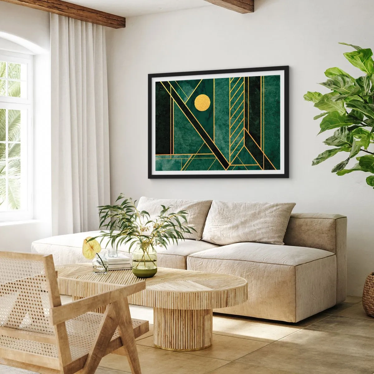 Plakat i sort ramme - Dynamikken i guld og azurblå - 50x40 cm