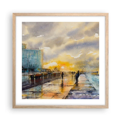 Plakat i ramme af lyst egetræ - Livet på kysten - 50x50 cm