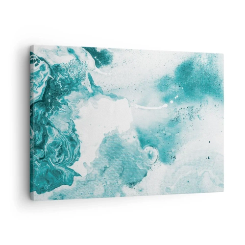 Lærredstryk - Billede på lærred - Abstraktion i blå nuancer med fine hvide accenter - 70x50cm - Blå oversvømmelsesflader - Moderne vægdekoration til stue og soveværelse ARTTOR