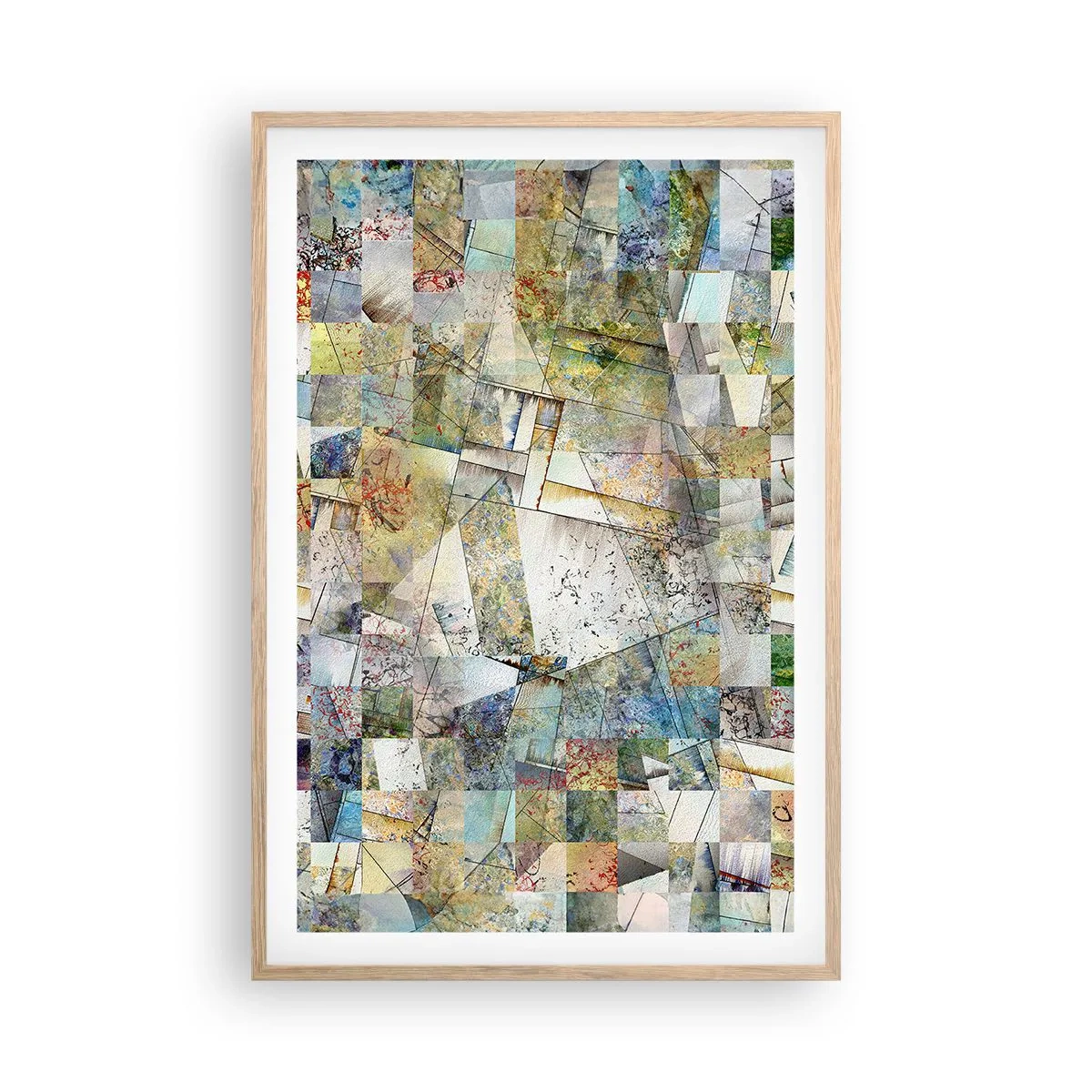 Plakat i ramme af lyst egetræ - Geometrisk ommøblering - 61x91 cm