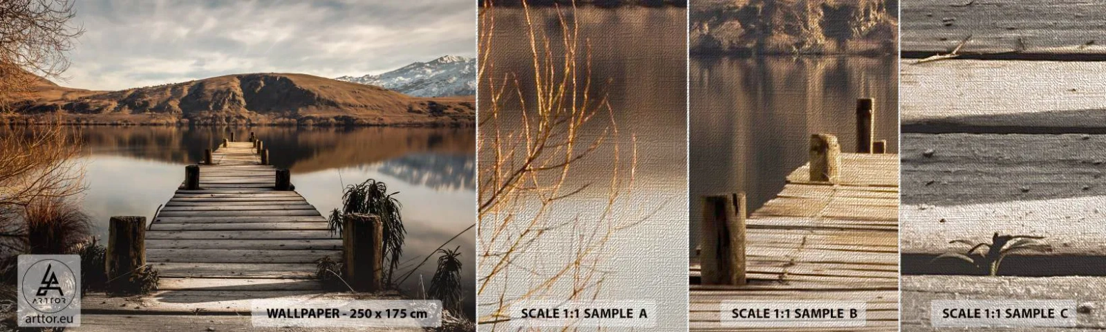 Prøve Fototapet Premium Canvas - Et landskab i stilhed - Landskab, Bro, Sø - 100x30 cm