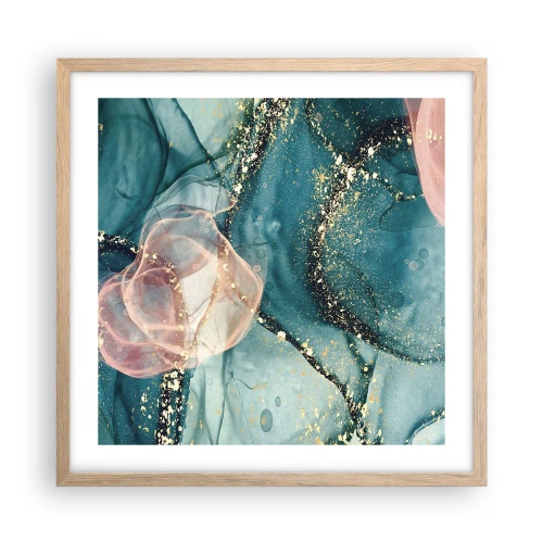 Plakat i ramme af lyst egetræ - Silkeblå, tyl lyserød - 50x50 cm