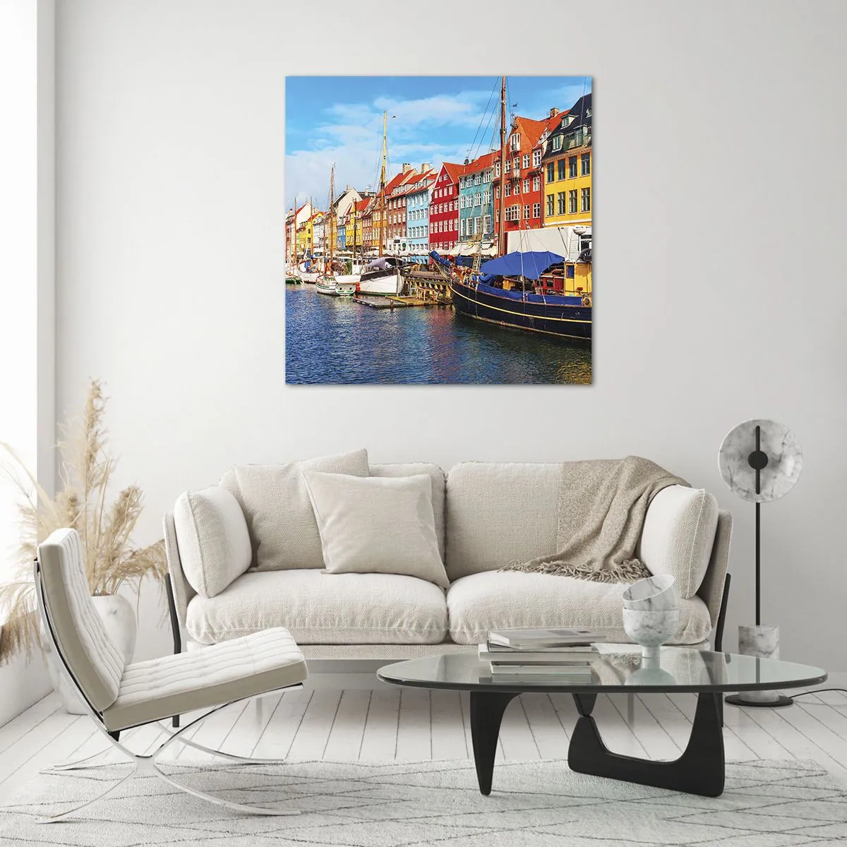 Billede på glas - Glædelig kaj - 70x70 cm