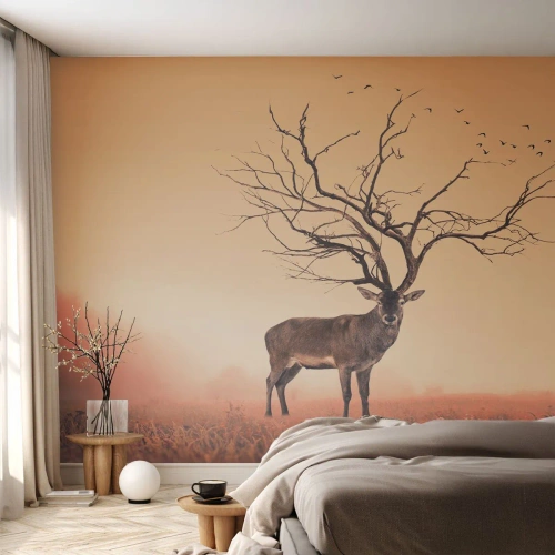 Fototapet Premium Sand - Urhjort - skovens evige ånd - Abstraktion, Hjort, Natur - 100x70 cm