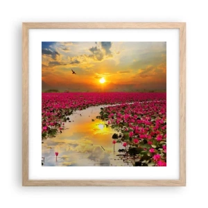 Plakat i ramme af lyst egetræ - Søens hemmelige liv - 40x40 cm