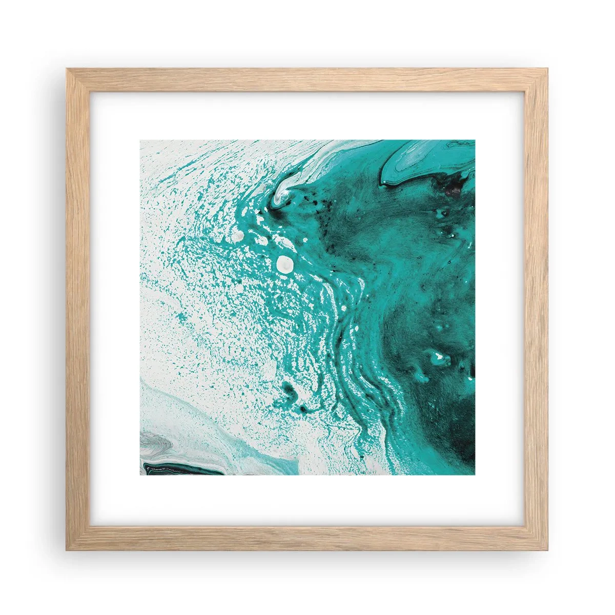 Plakat i ramme af lyst egetræ - Opløses i hvidt og turkis - 30x30 cm