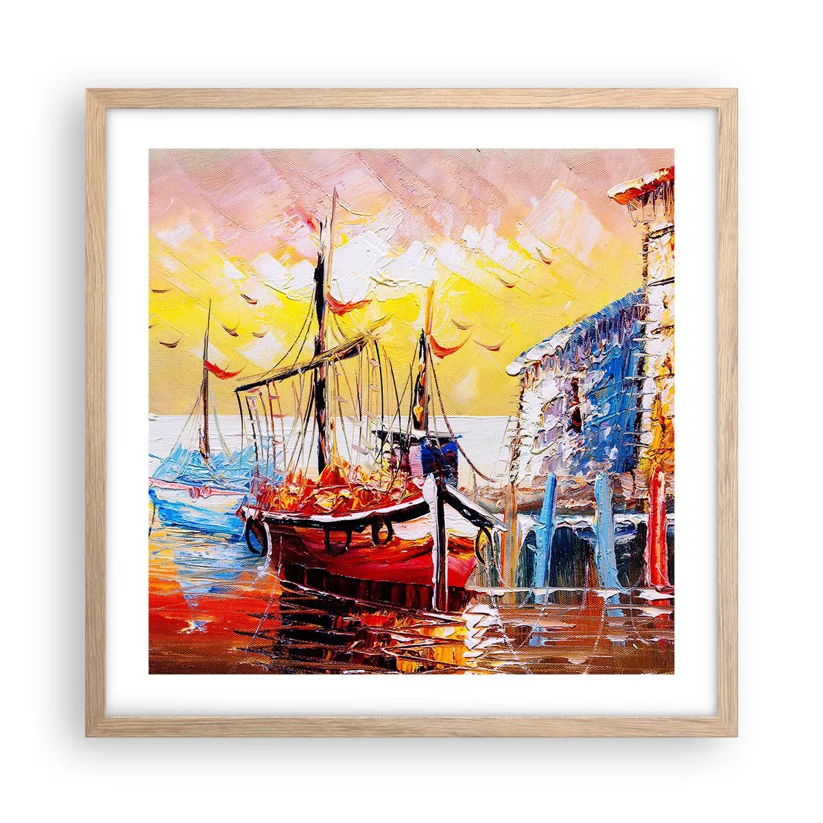 Plakat i ramme af lyst egetræ - Glædelig tilbagevenden - 50x50 cm