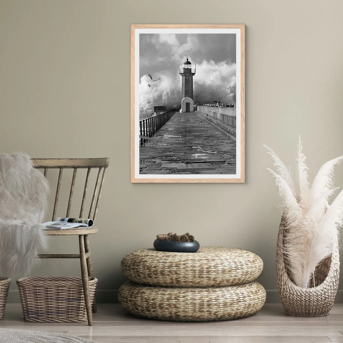 Plakat i ramme af lyst egetræ - Frygtløs  - 70x100 cm