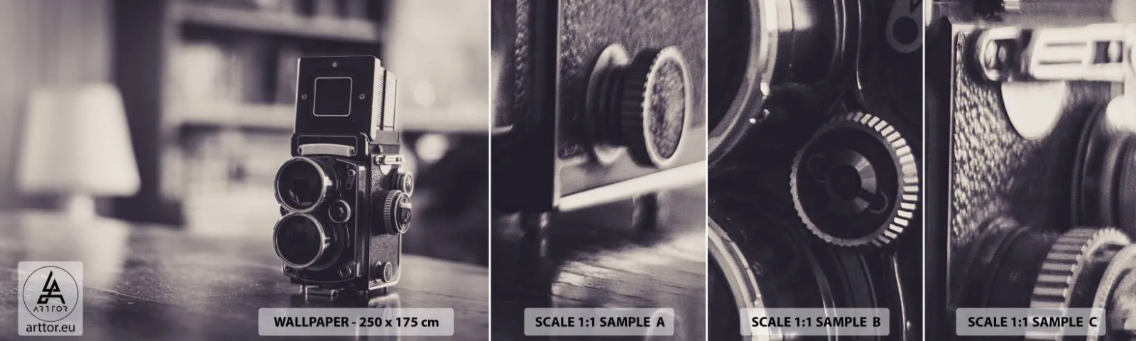 Prøve Fototapet Selvklæbende Deluxe Sticker - Magien i et gammelt fotografi - Retro, Kamera, Årgang - 100x30 cm