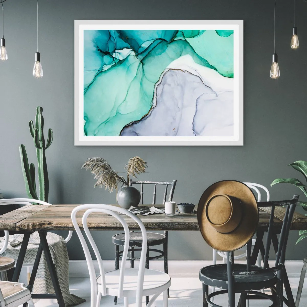 Plakat i hvid ramme - Undersøgelse i turkis - 50x40 cm
