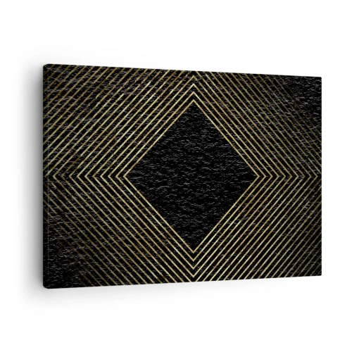 Lærredstryk - Billede på lærred - Sort baggrund med et geometrisk mønster af gyldne linjer - 70x50cm - Geometri i glamour-stil - Moderne vægdekoration til stue og soveværelse ARTTOR